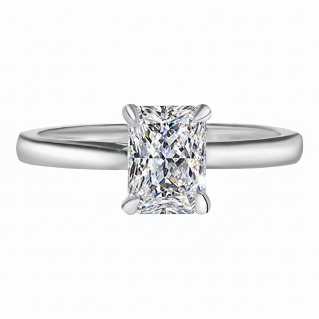 Italian Rectangle Cut Design 1 Carat Moissanite Diamond Ring set in Platinum Plated 925 Silver (GRA)