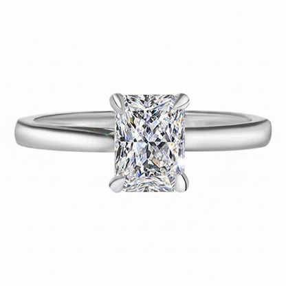 Italian Emerald Cut Solitaire 1 Carat Moissanite Ring set in Platinum Plated 925 Silver (GRA) Capella Jewellery