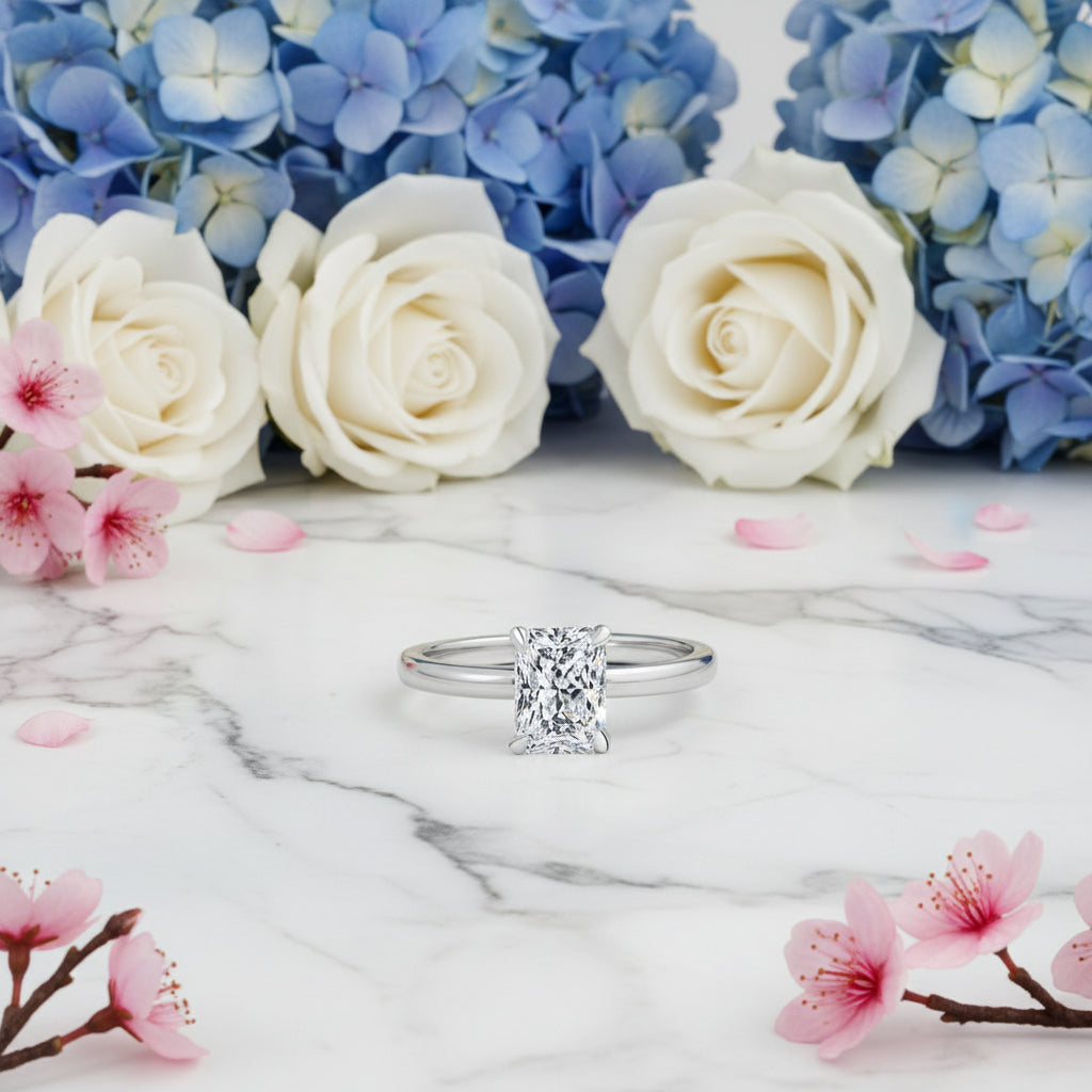 Italian Rectangle Cut Design 1 Carat Moissanite Diamond Ring set in Platinum Plated 925 Silver (GRA)