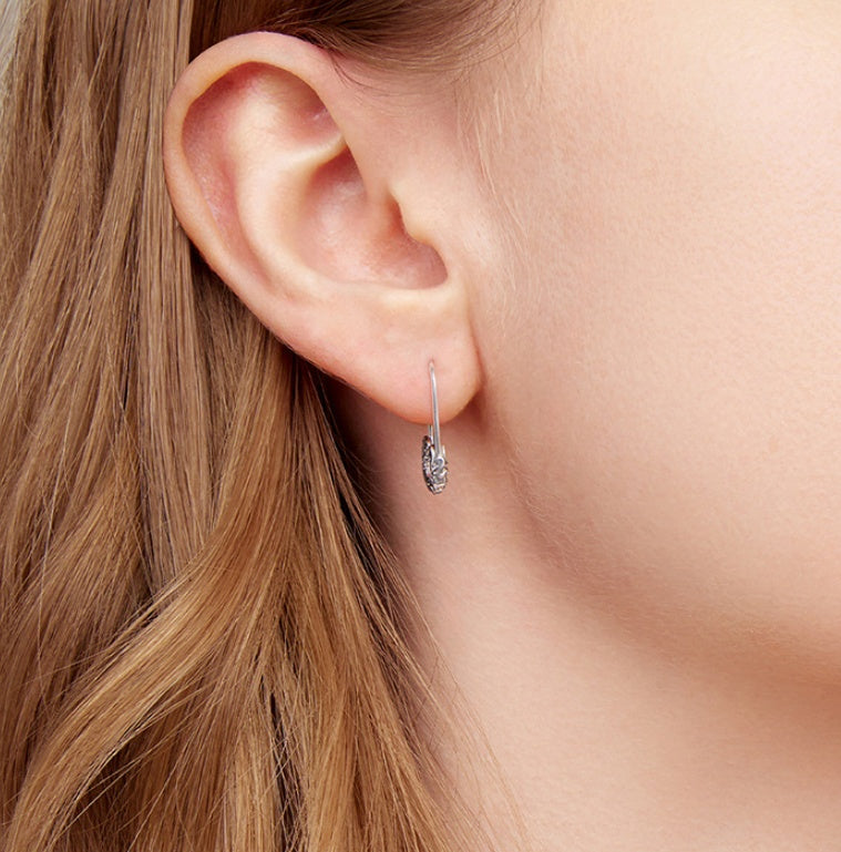 Rolling Grass British Pattern Design Safety Pin Style Earrings set in 925 Sterling Silver