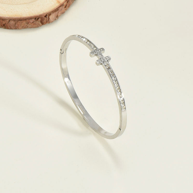 18K Gold Plated Bracelet with Diamond in Beautiful Geometric Korean Style