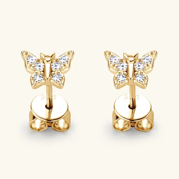 French Butterfly Design Moissanite Diamond Earrings set in Platinum Plated 925 Silver (GRA)