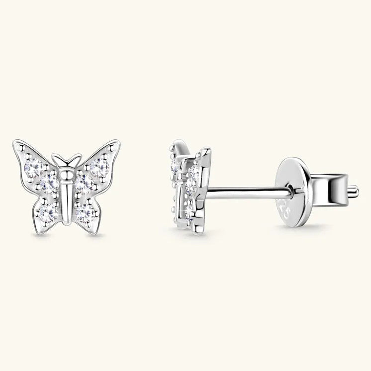 French Butterfly Design Moissanite Diamond Earrings set in Platinum Plated 925 Silver (GRA)