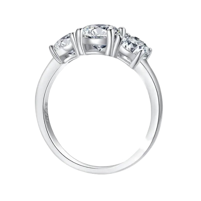 French Three Stones Design 4 Carat Moissanite Ring set in 18k White Gold Plated 925 Silver (GRA) Capella Jewellery