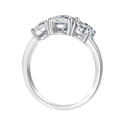 French Three Stones Design 4 Carat Moissanite Ring set in 18k White Gold Plated 925 Silver (GRA) Capella Jewellery