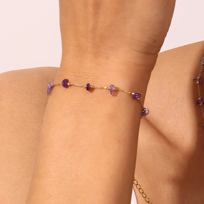 French Summer Purple Amethyst Handcrafted Necklace and Bracelet set in 18K Gold Plating Capella Jewellery