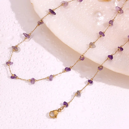 French Summer Purple Amethyst Handcrafted Necklace and Bracelet set in 18K Gold Plating Capella Jewellery