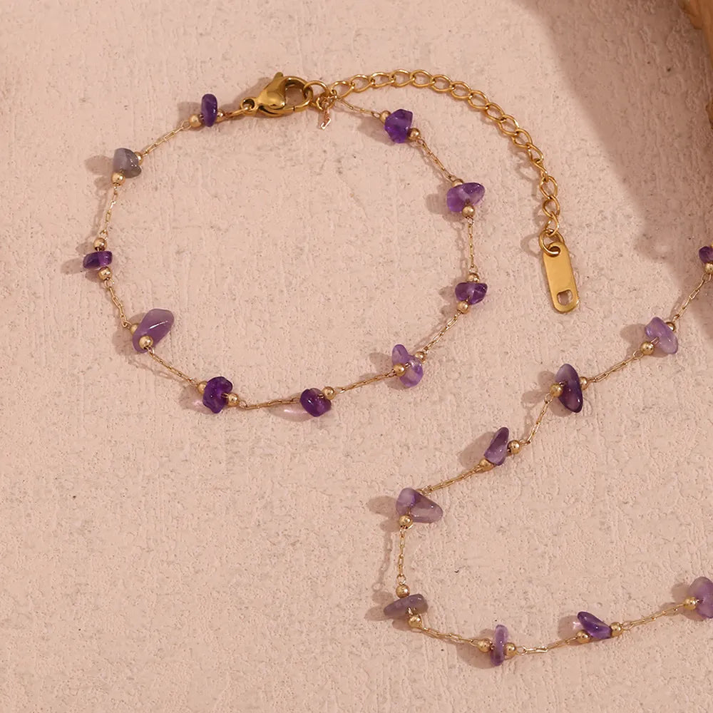 French Summer Purple Amethyst Handcrafted Necklace and Bracelet set in 18K Gold Plating Capella Jewellery