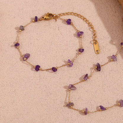 French Summer Purple Amethyst Handcrafted Necklace and Bracelet set in 18K Gold Plating Capella Jewellery