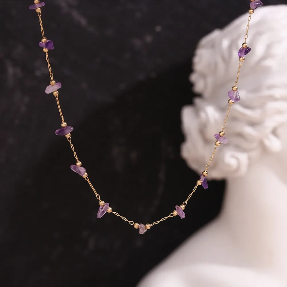 French Summer Purple Amethyst Handcrafted Necklace and Bracelet set in 18K Gold Plating Capella Jewellery