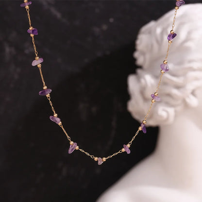 French Summer Purple Amethyst Handcrafted Necklace and Bracelet set in 18K Gold Plating Capella Jewellery