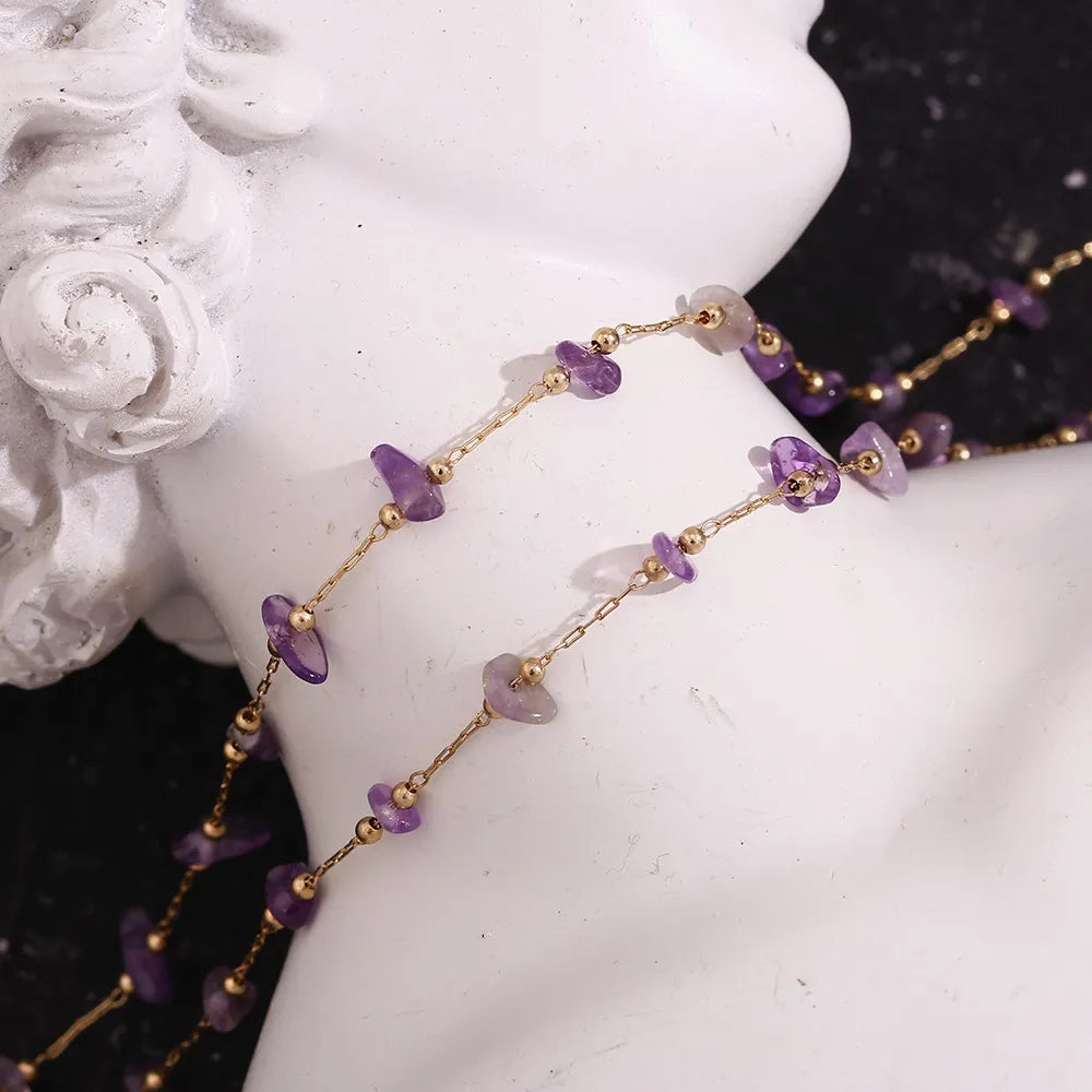 French Summer Purple Amethyst Handcrafted Necklace and Bracelet set in 18K Gold Plating Capella Jewellery