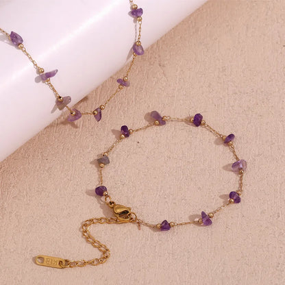 French Summer Purple Amethyst Handcrafted Necklace and Bracelet set in 18K Gold Plating Capella Jewellery