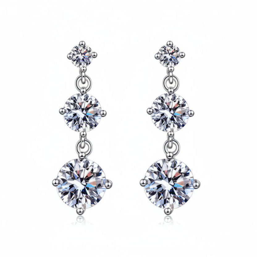 Three Tier Italian Inspired 3.2 Carat Moissanite Earrings set in Platinum plated 925 Silver (GRA) Capella Reya pic 1