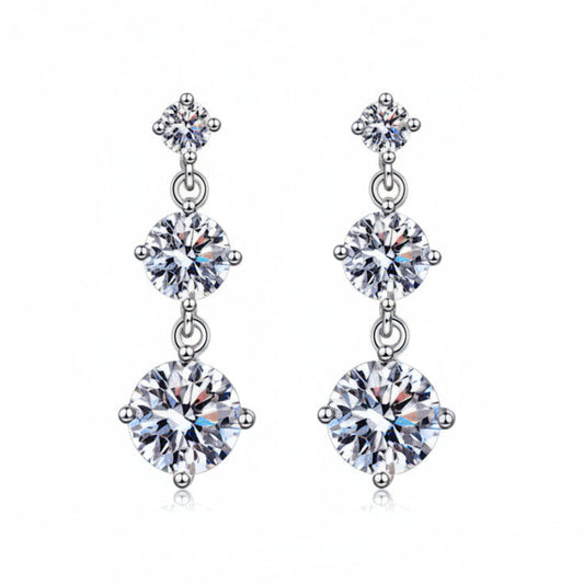 Three Tier Italian Inspired 3.2 Carat Moissanite Diamond Earrings set in Platinum plated 925 Silver (GRA)