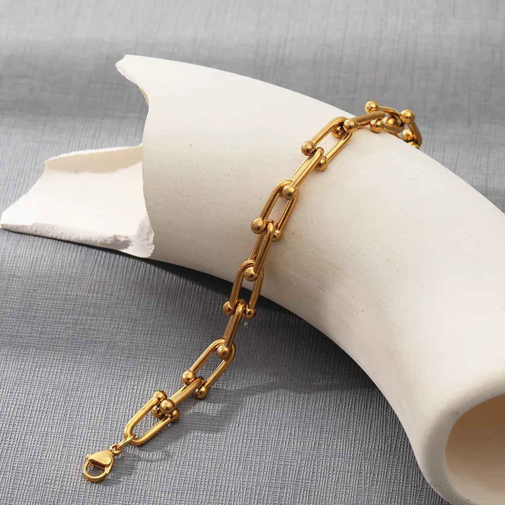 Modern European Inspired Fashion U-Link Chain Bracelet set in 18K Gold Plating Capella Jewellery