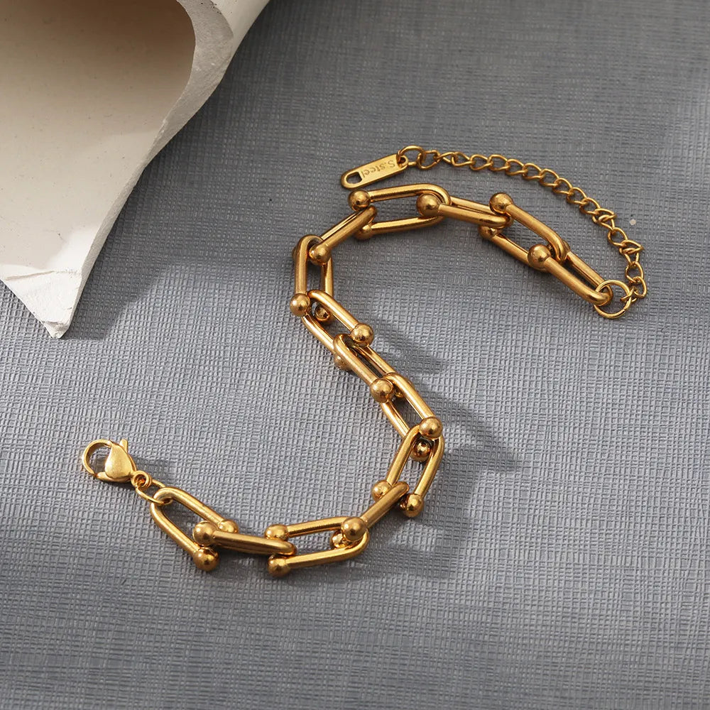 Modern European Inspired Fashion U-Link Chain Bracelet set in 18K Gold Plating Capella Jewellery