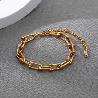 Modern European Inspired Fashion U-Link Chain Bracelet set in 18K Gold Plating Capella Jewellery