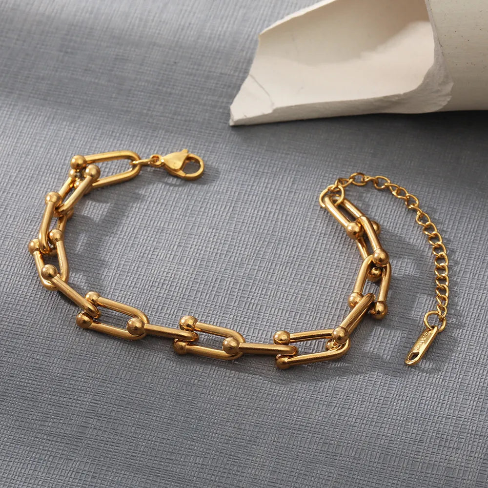 Modern European Inspired Fashion U-Link Chain Bracelet set in 18K Gold Plating Capella Jewellery