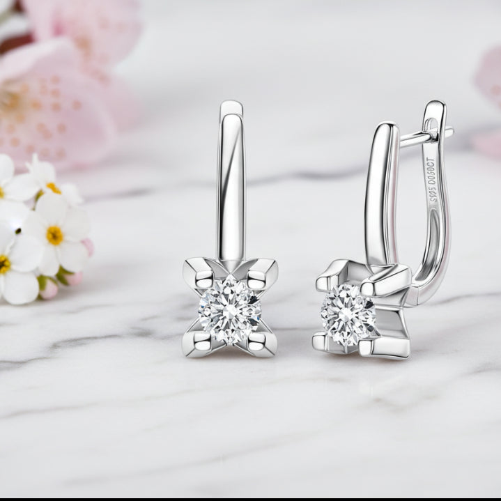 American Design 1 Carat Moissanite Diamond Earrings set in 18K White Gold 925 Silver (GRA)
