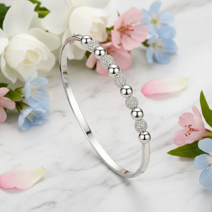 Eleven Ball Pavé Inlaid Natural Zircon Gemstone Bracelet set in 18K White Gold Plated 925 Silver Capella Jewellery