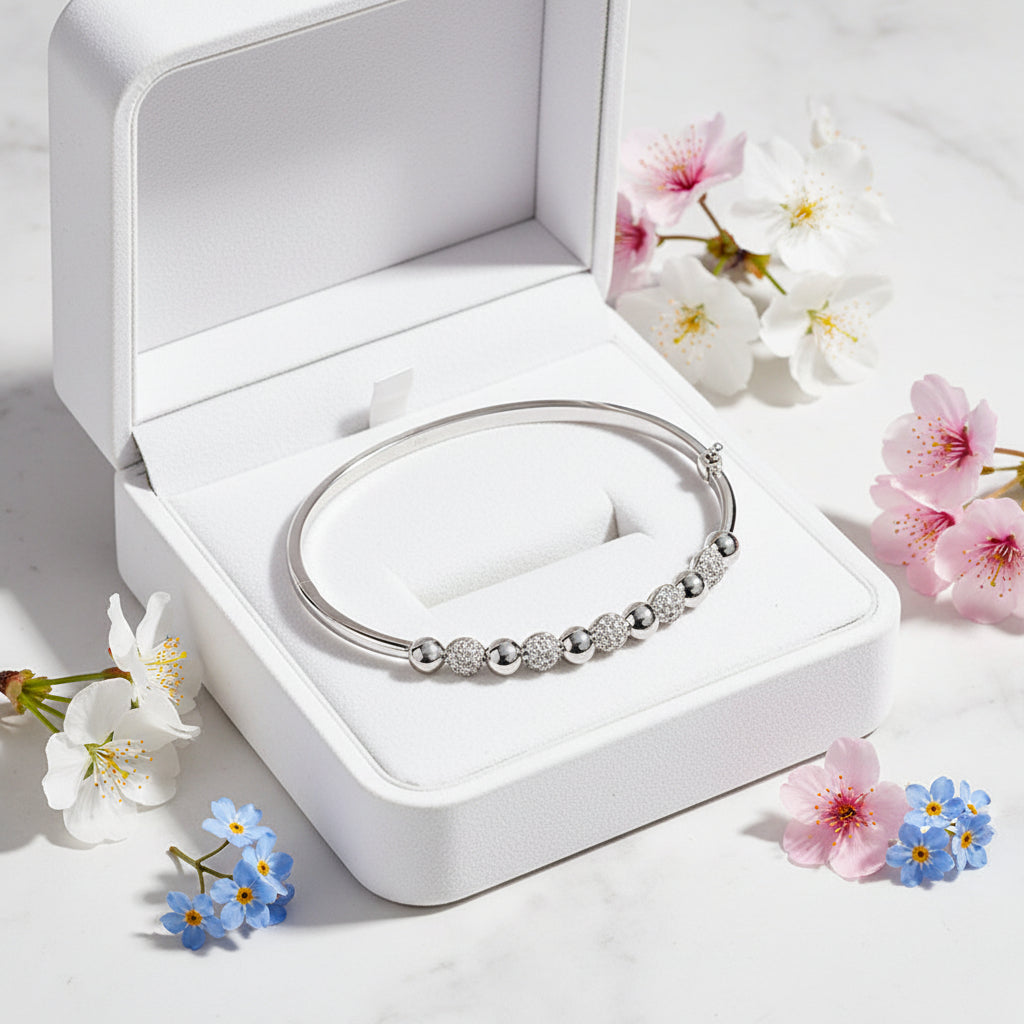 Eleven Ball Micro Pavé Inlaid Natural Zircon Gemstone Bracelet set in 925 Sterling Silver