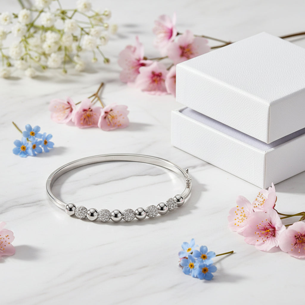 Eleven Ball Micro Pavé Inlaid Natural Zircon Gemstone Bracelet set in 925 Sterling Silver