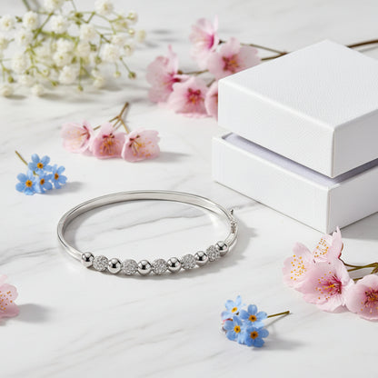 Eleven Ball Pavé Inlaid Natural Zircon Gemstone Bracelet set in 18K White Gold Plated 925 Silver Capella Jewellery