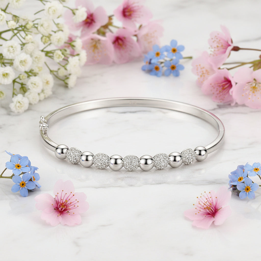 Eleven Ball Micro Pavé Inlaid Natural Zircon Gemstone Bracelet set in 925 Sterling Silver