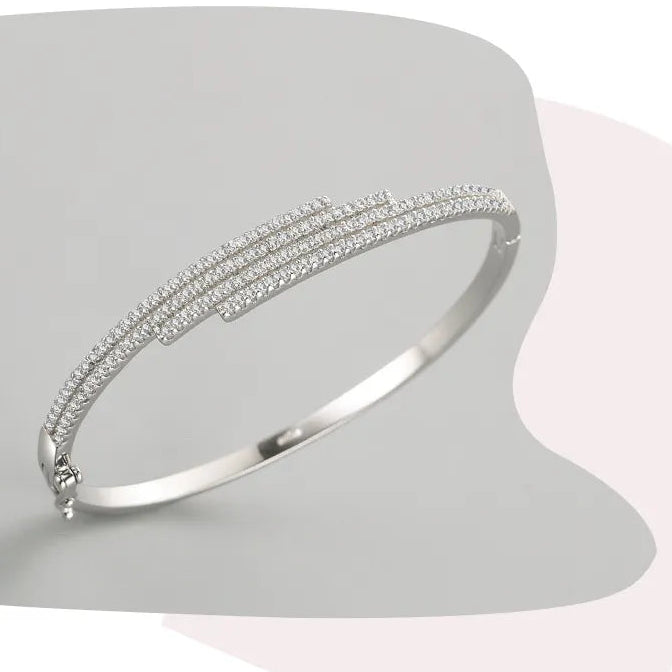 French Four Row Micro Pavé Natural Zircon Gemstone Bracelet set in Platinum Plated 925 Silver Capella Jewellery