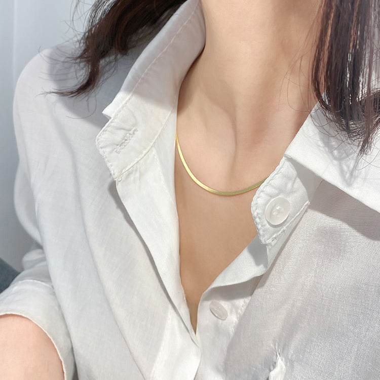 Classic Flat Snake Bone Design Necklace Set in 18k Gold Plated 925 Sterling Silver