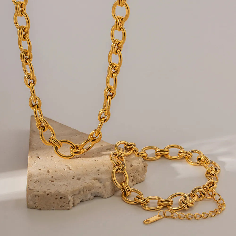 Modern European Geometric Chain INS-Style Necklace and Bracelet set in 18K Gold Plating Capella Jewellery