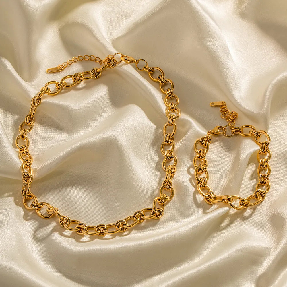 Modern European Geometric Chain INS-Style Necklace and Bracelet set in 18K Gold Plating Capella Jewellery