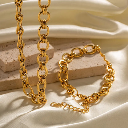Modern European Geometric Chain INS-Style Necklace and Bracelet set in 18K Gold Plating Capella Jewellery
