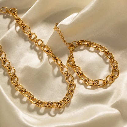 Modern European Geometric Chain INS-Style Necklace and Bracelet set in 18K Gold Plating Capella Jewellery