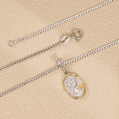 French Inspired Queen Elizabeth Portrait Pendant set in Platinum Plated 925 Silver Necklace Capella Jewellery