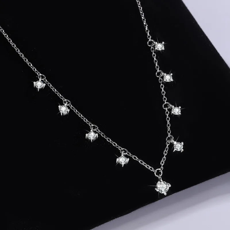 Classic French Tassel 1.1 Carat Moissanite Necklace set in Platinum Plated 925 Silver (GRA) Capella Jewellery