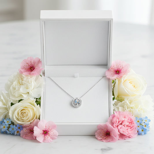 Classic European Round 1 Carat Moissanite Diamond Necklace set in 18K White Gold Plated 925 Silver (GRA)