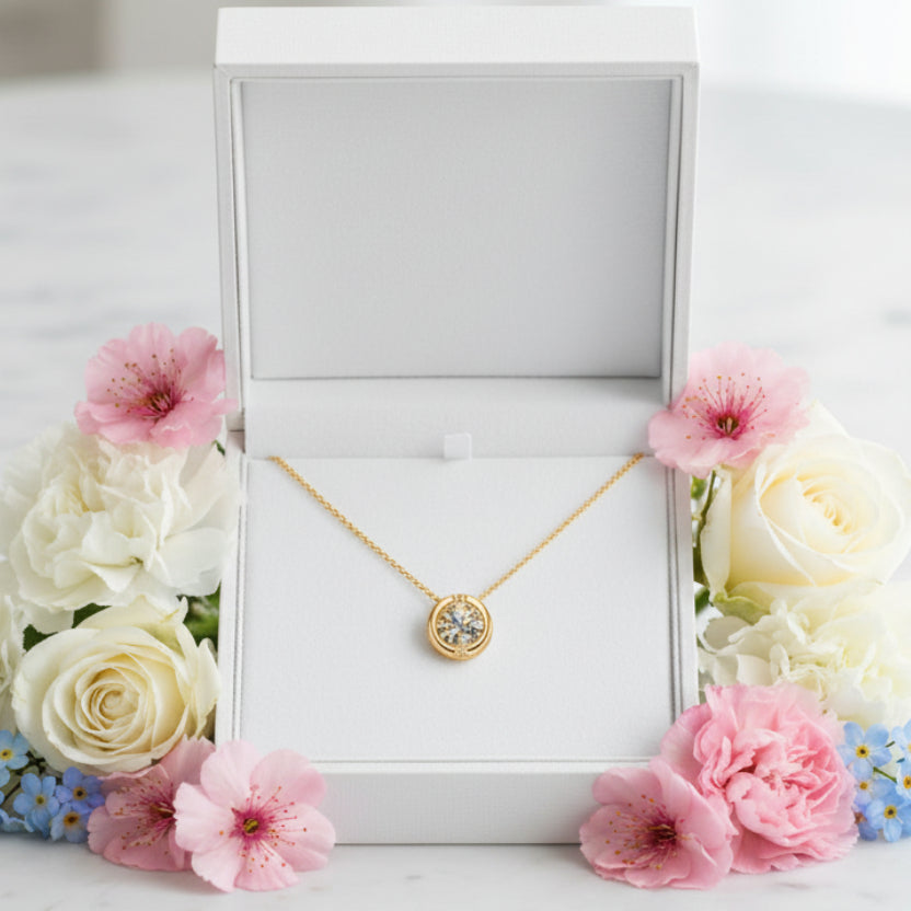 European Round 1 Carat Moissanite Diamond Pendant set in 18K White Gold Plated 925 Silver (GRA)