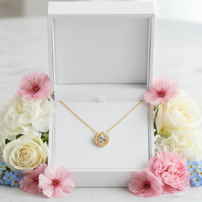 Classic European Round 1 Carat Moissanite Necklace set in 18K White Gold Plated 925 Silver (GRA) Capella Jewellery