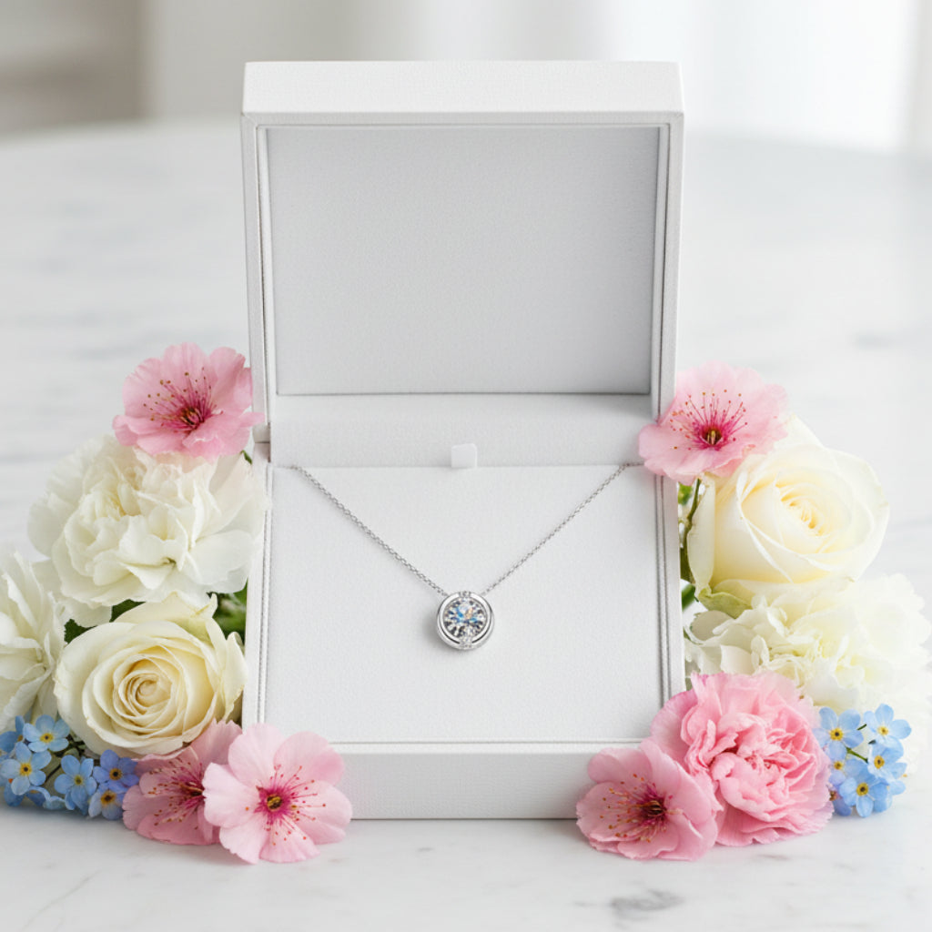 European Round 1 Carat Moissanite Diamond Pendant set in 18K White Gold Plated 925 Silver (GRA)