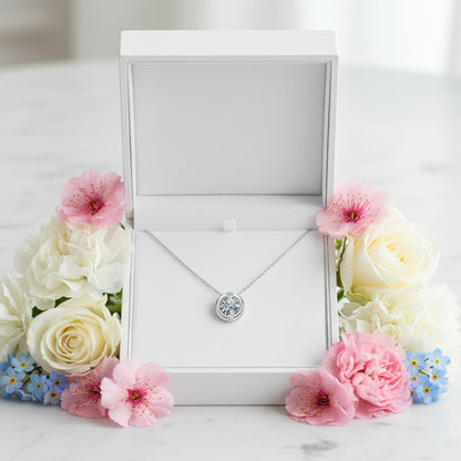 Classic European Round 1 Carat Moissanite Necklace set in 18K White Gold Plated 925 Silver (GRA) Capella Jewellery