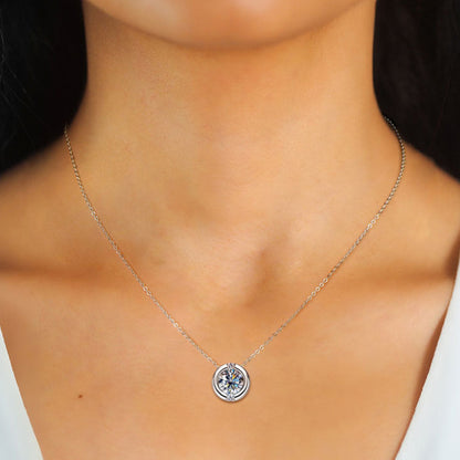Classic European Round 1 Carat Moissanite Necklace set in 18K White Gold Plated 925 Silver (GRA) Capella Jewellery