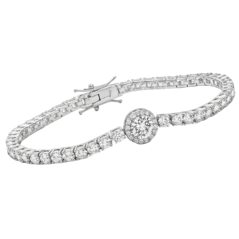 French Tennis Bracelet set in Full Pave (3mm) Natural Zircon Gemstones 18K White Gold Plating Capella Jewellery