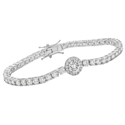 French Tennis Bracelet set in Full Pave (3mm) Natural Zircon Gemstones 18K White Gold Plating Capella Jewellery