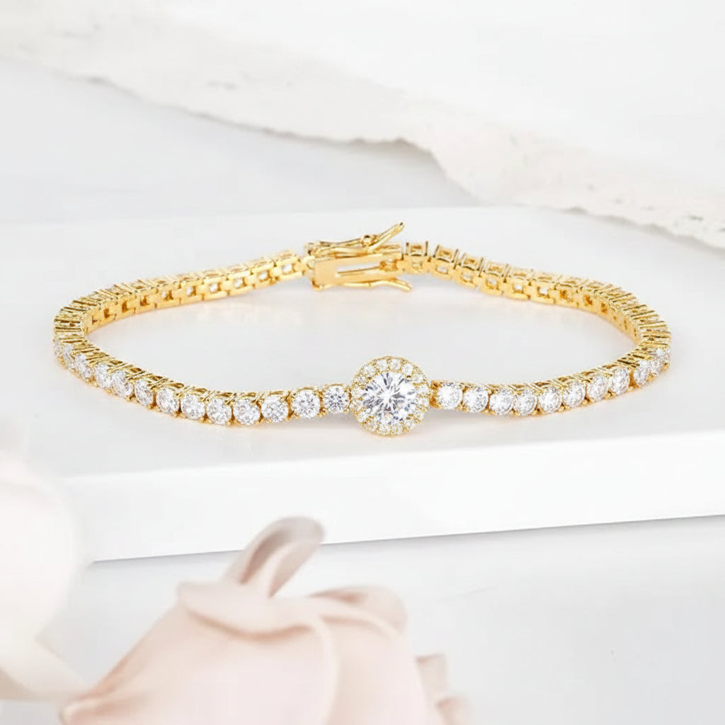 French Tennis Bracelet set in Full Pave (3mm) Natural Zircon Gemstones 18K White Gold Plating Capella Jewellery