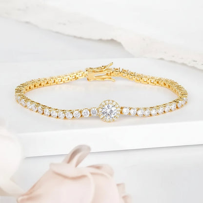 French Tennis Bracelet set in Full Pave (3mm) Natural Zircon Gemstones 18K White Gold Plating Capella Jewellery