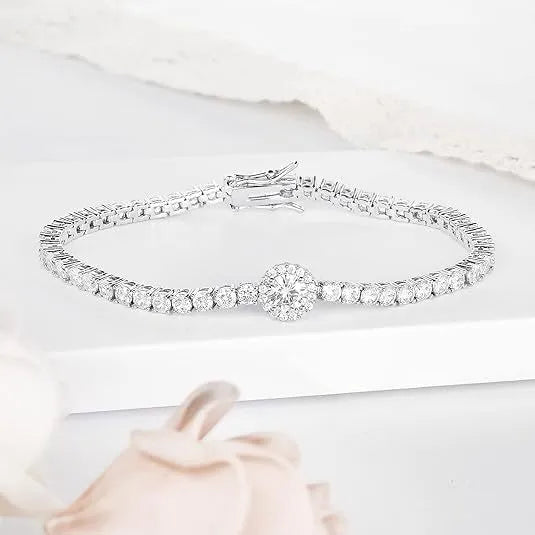 French Tennis Bracelet set in Full Pave (3mm) Natural Zircon Gemstones 18K White Gold Plating Capella Jewellery