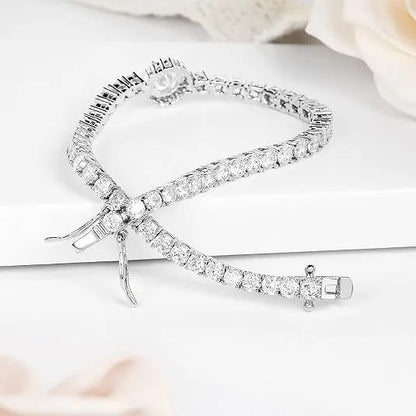 French Tennis Bracelet set in Full Pave (3mm) Natural Zircon Gemstones 18K White Gold Plating Capella Jewellery
