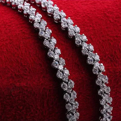 European Full Row Natural Zircon Gemstones Tennis Bracelet set in 18K White Gold Plated 925 Silver Capella Jewellery